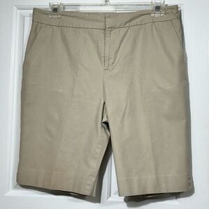 Lauren Ralph Lauren Size 14P Khaki Chino Bermuda Shorts High Rise Cotton Blend